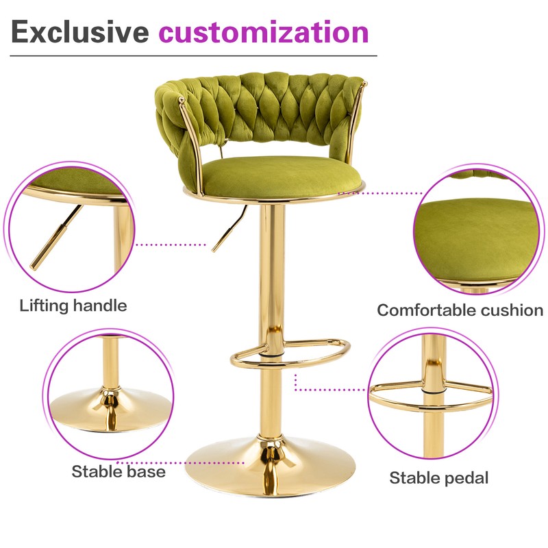 Velvet Swivel Bar Stool Set Of 2 Black