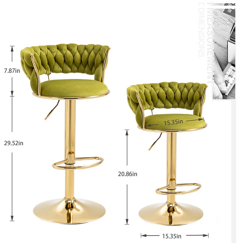 Velvet Swivel Bar Stool Set Of 2 Black