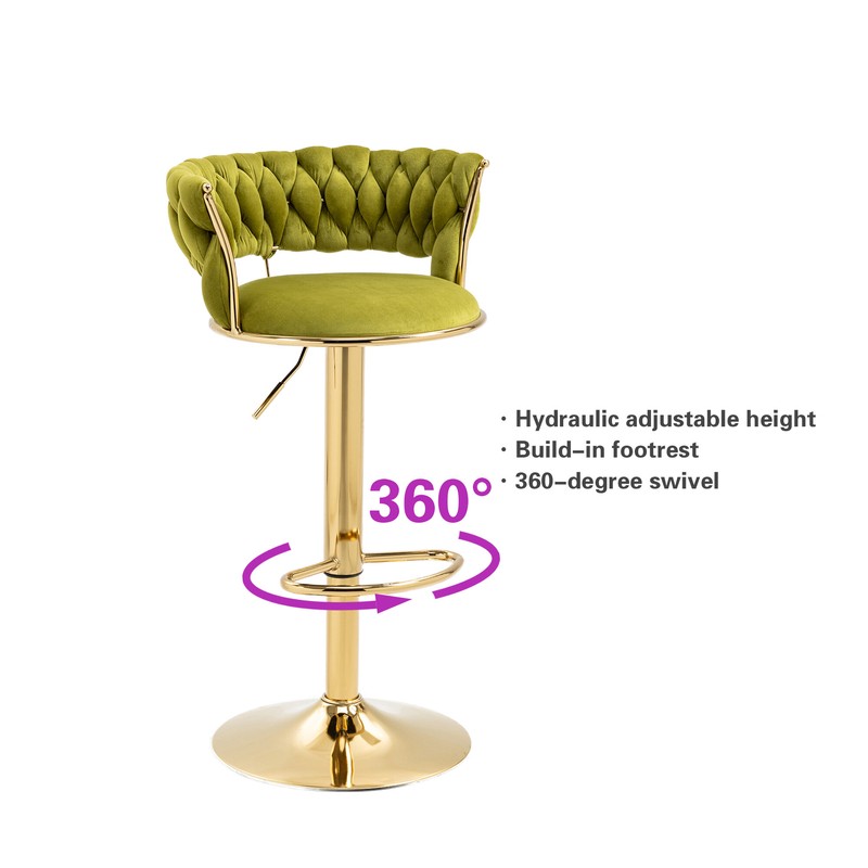 Velvet Swivel Bar Stool Set Of 2 Black