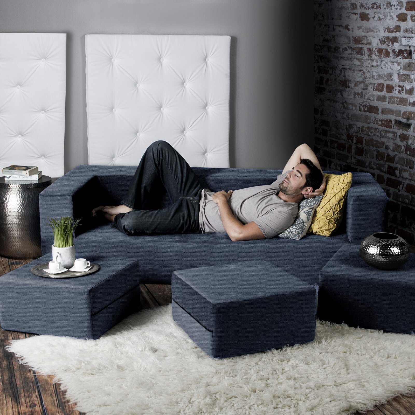 Versatile Modular Sleeper Sofa with Stylish Matching Ottomans 