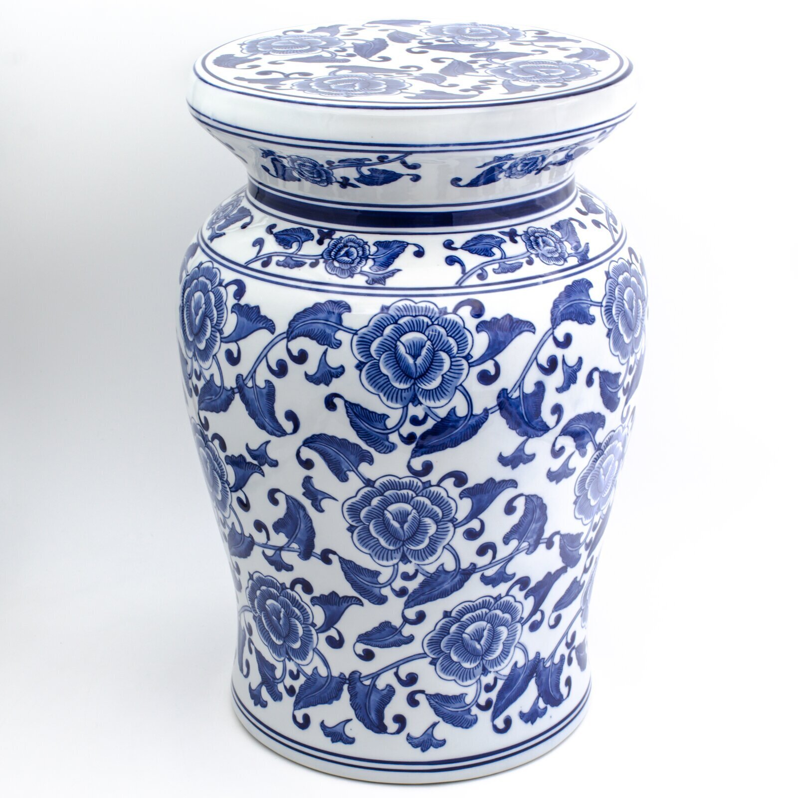 Vintage Cultural Blue and White Urn Stool