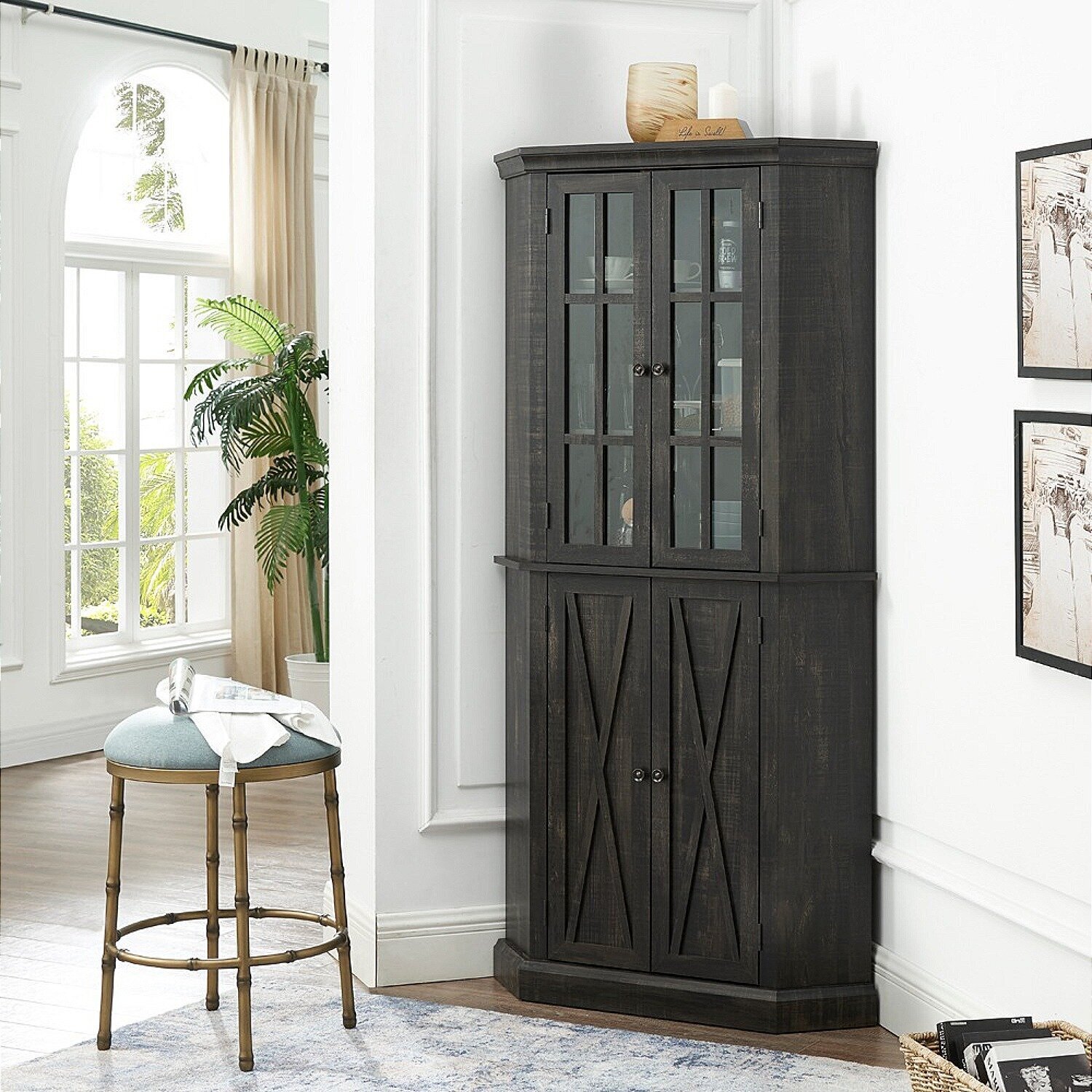 Vintage Inspired Tall Corner Cabinet with Doors