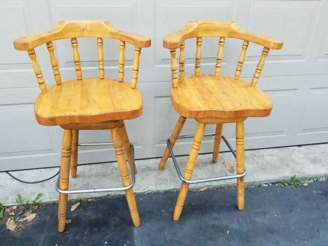 Vintage Maple Bar Stools with Back