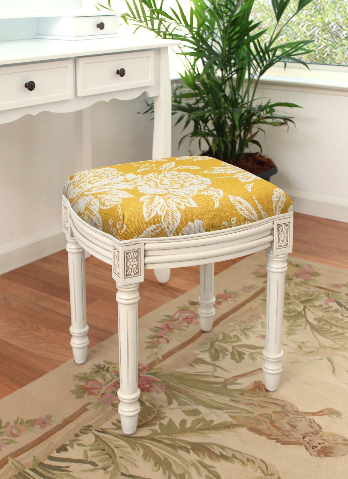 Vintage Piano Stool with Floral Decorative Seat