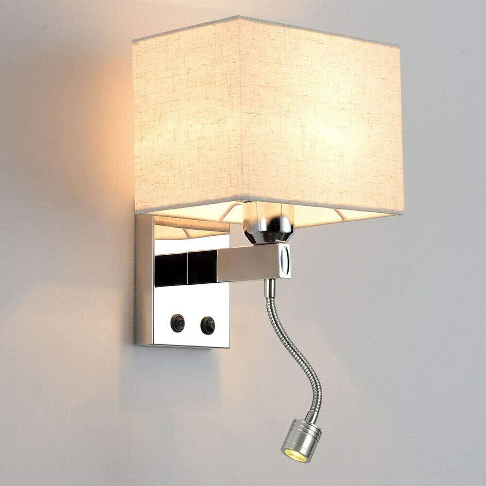 Wall Mount Nightstand Light with Attached Reading Light