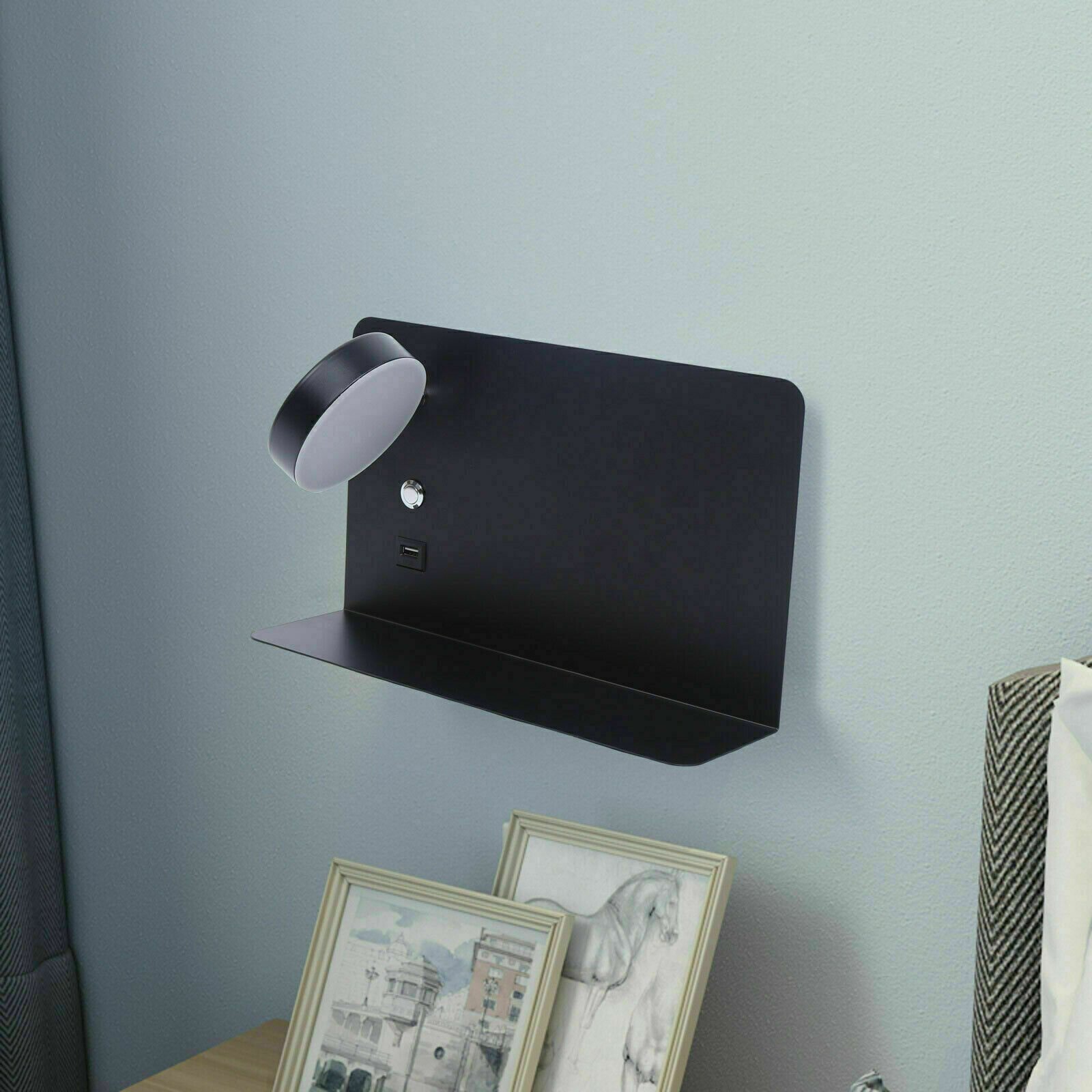 Wall Mounted Bedside Lights with USB Socket and Shelf