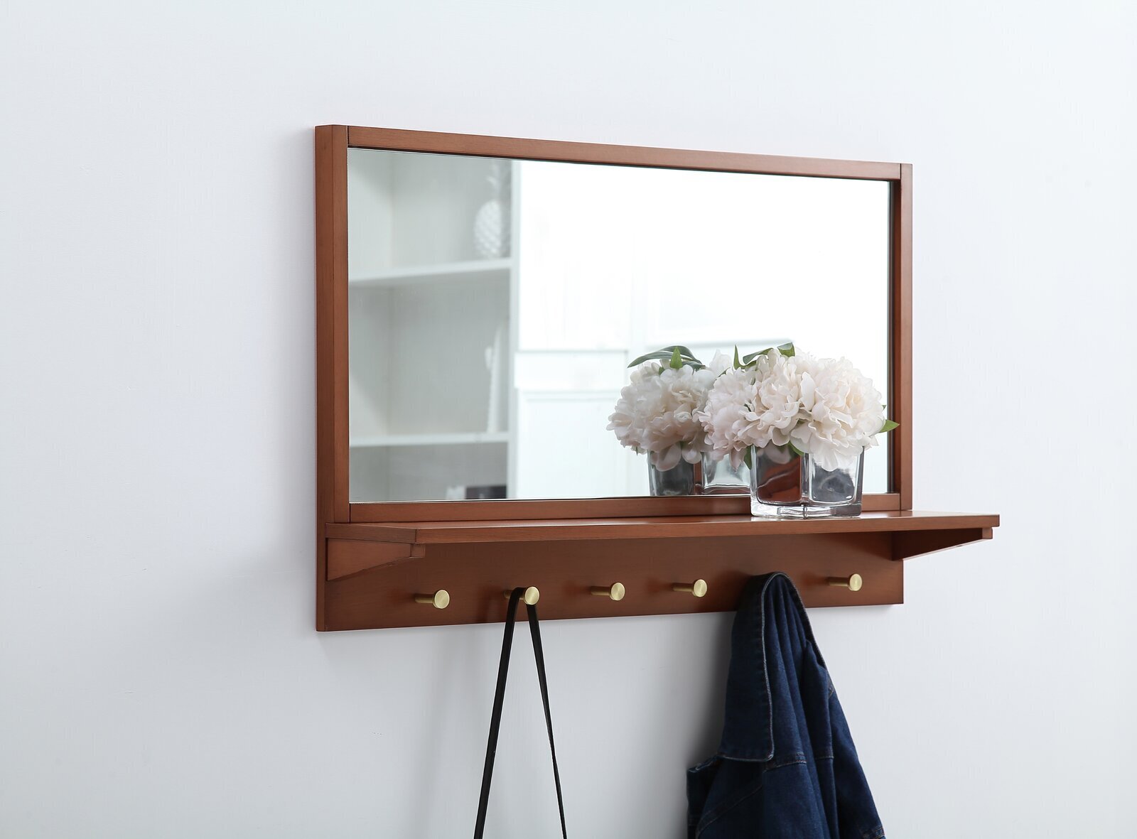 Wall Mounted Coat Rack With Mirror and Shelf