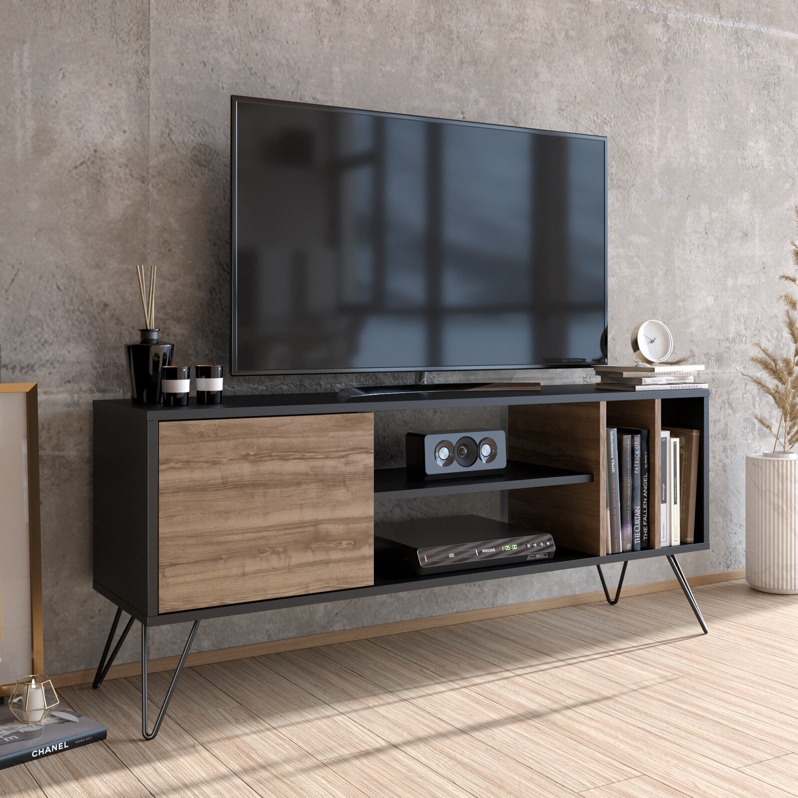 Walnut and Black Cool TV Stand 