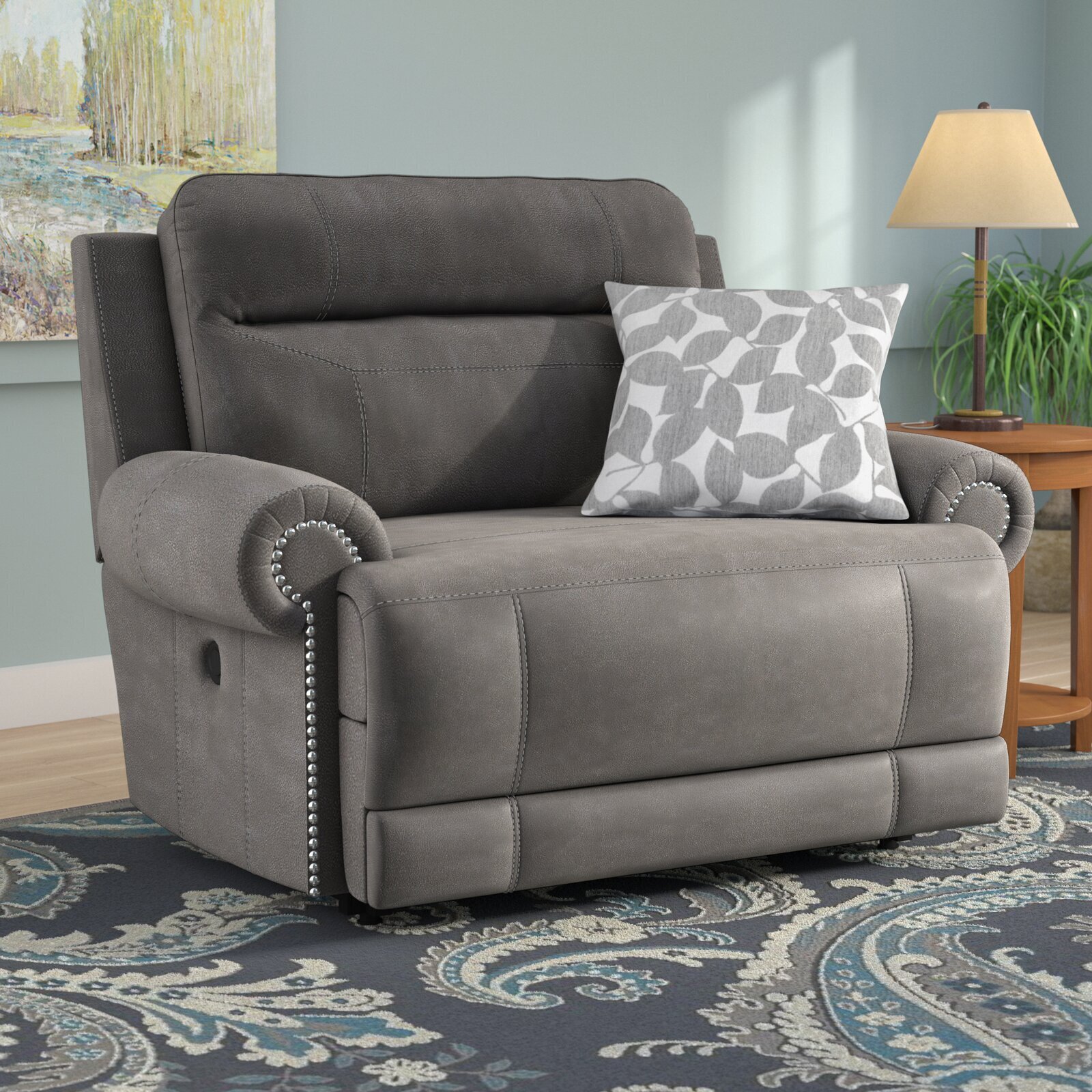 Weathered Polyester Double Wide Recliner Chair