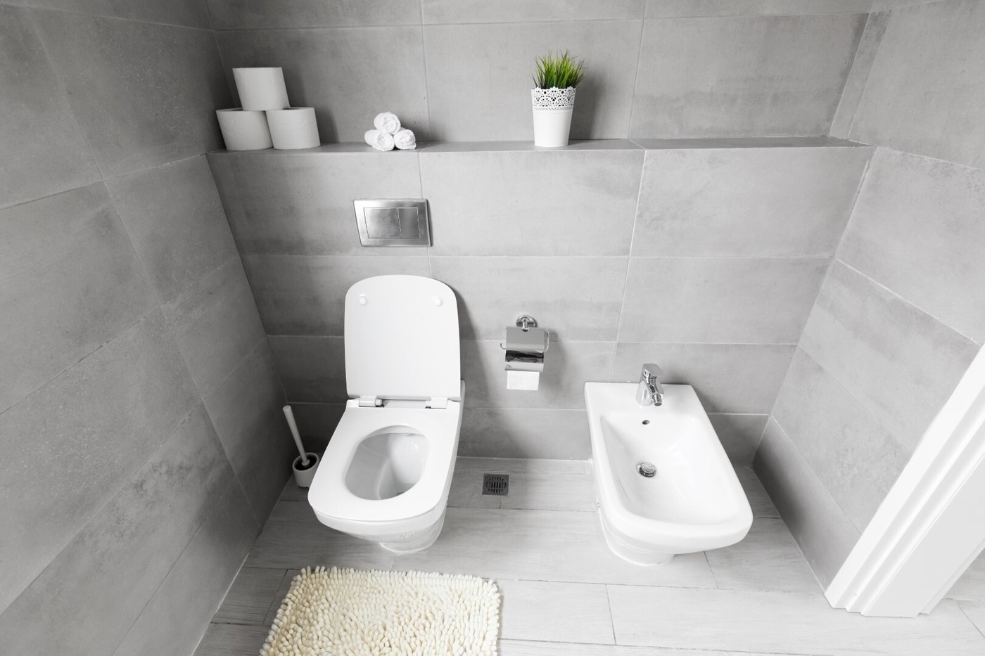 White ceramic bidet and toilet