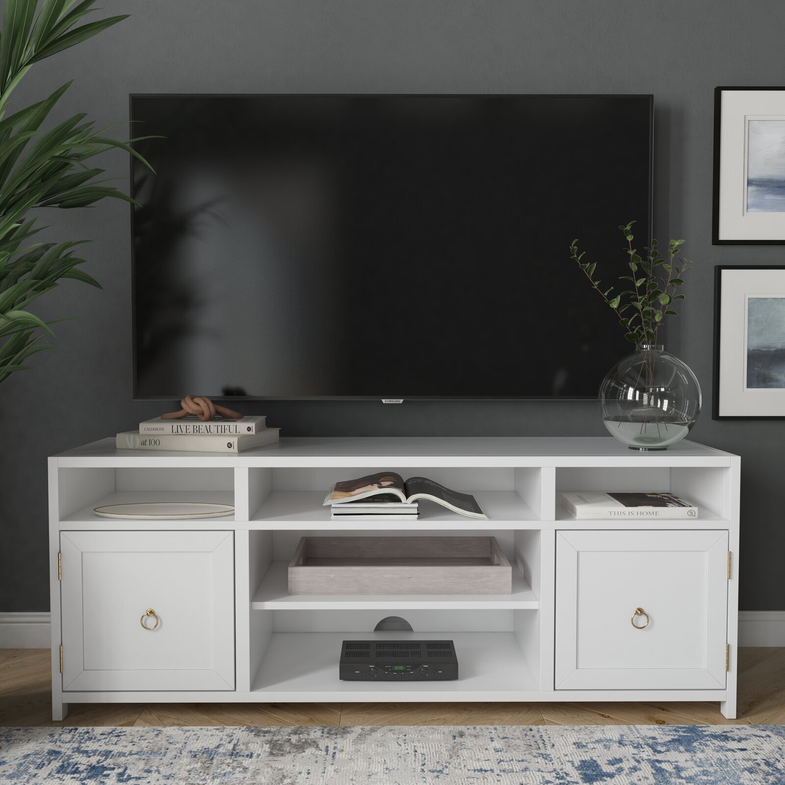 White Color TV Unit with Shelves 