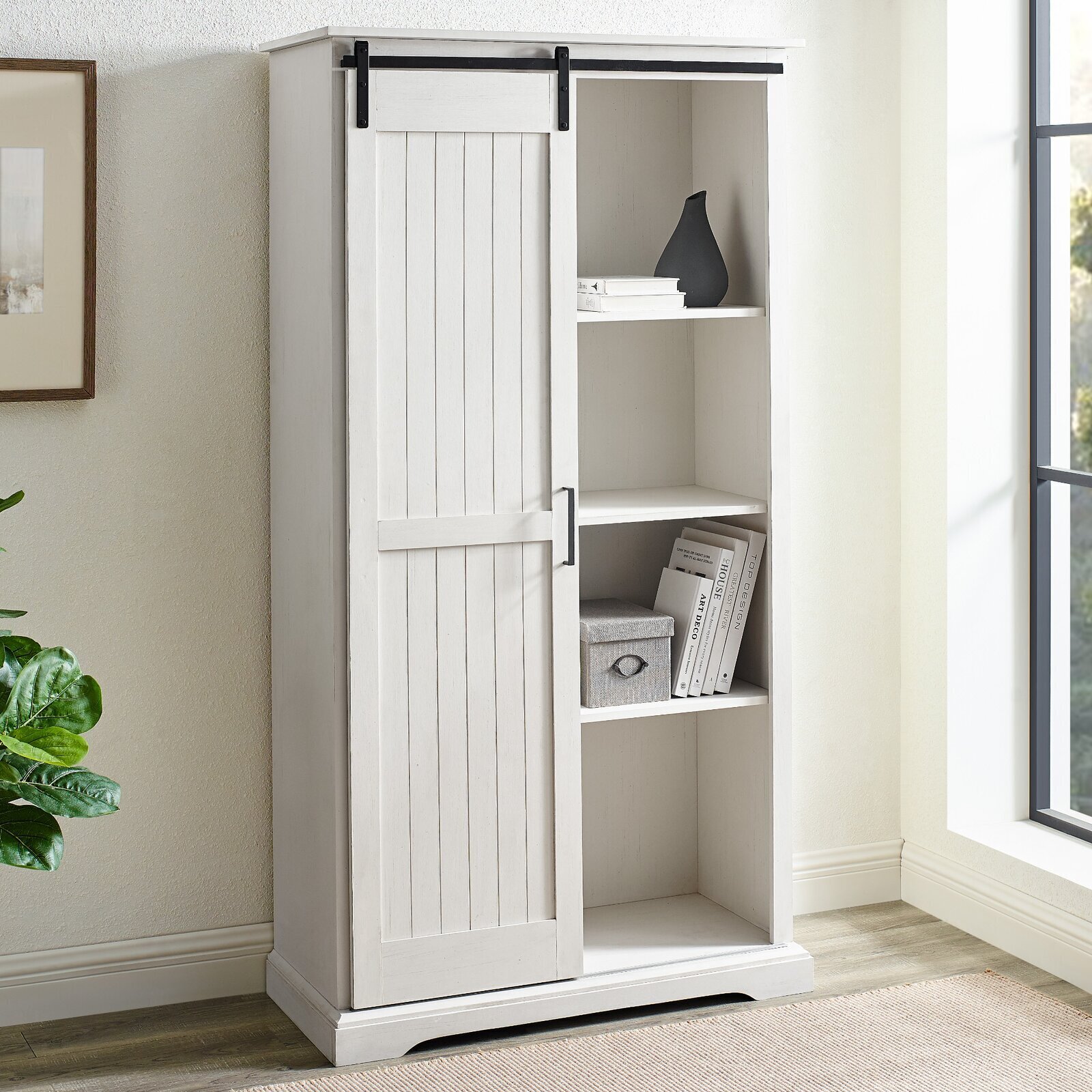 White Farmhouse Chic Armoire With Four Open Cubby Holes