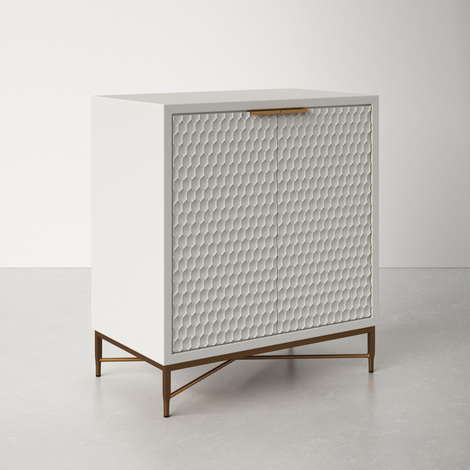 White Honeycomb Effect Cupboard With Metal Detailing 