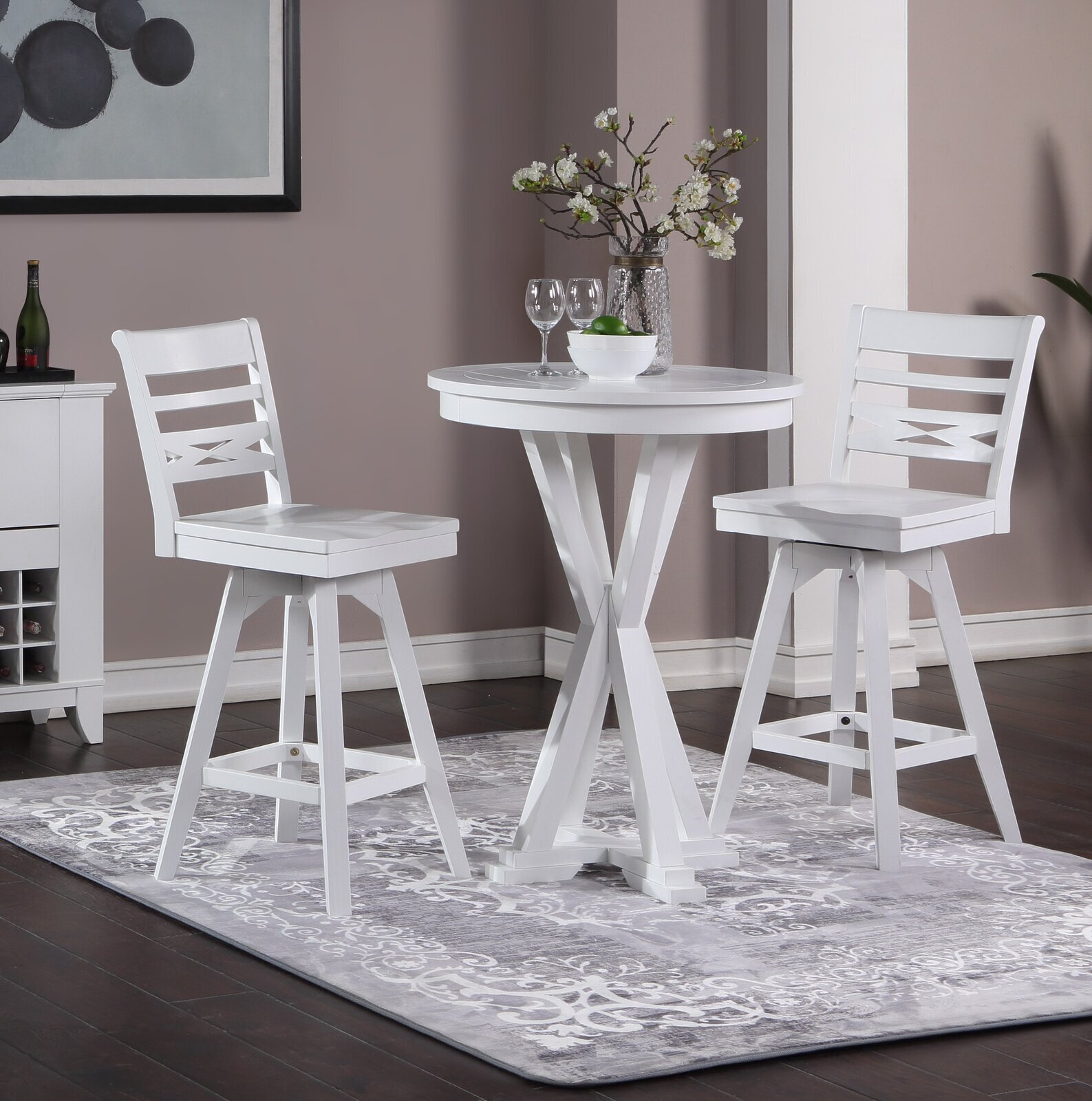 White Round High Top Table and Chairs
