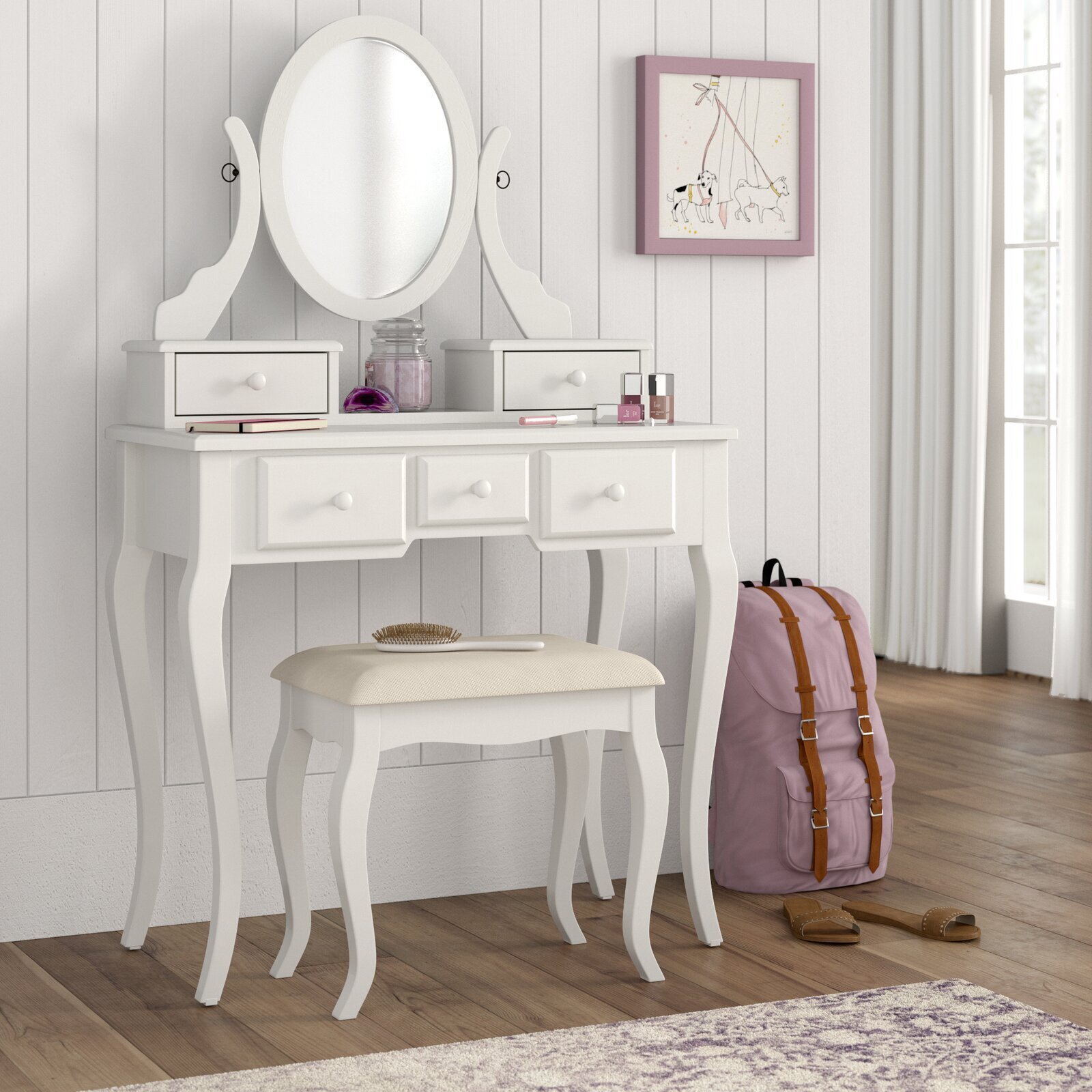 White Vanity with Small Drawers 