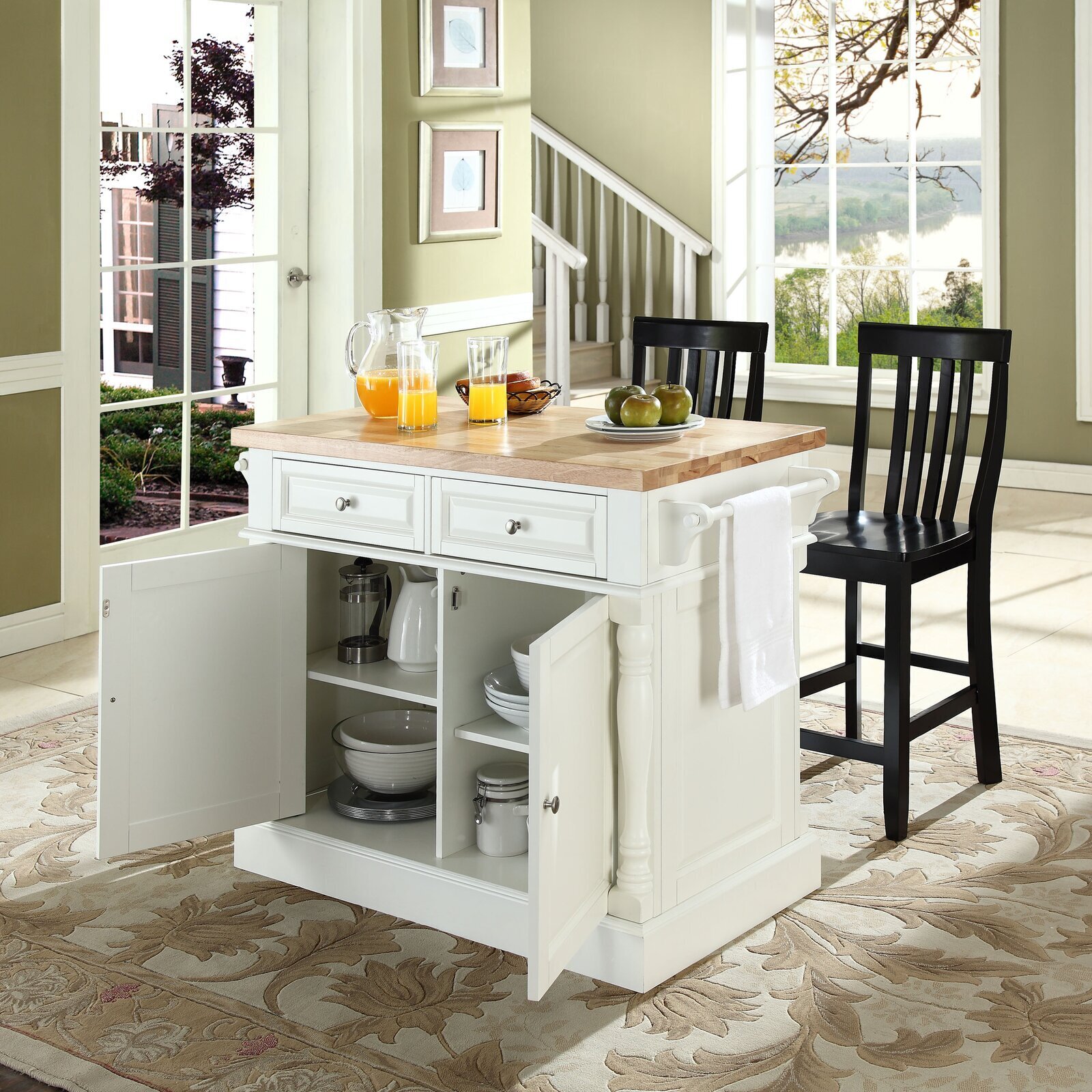 Wide Butcher Block Island With Seating
