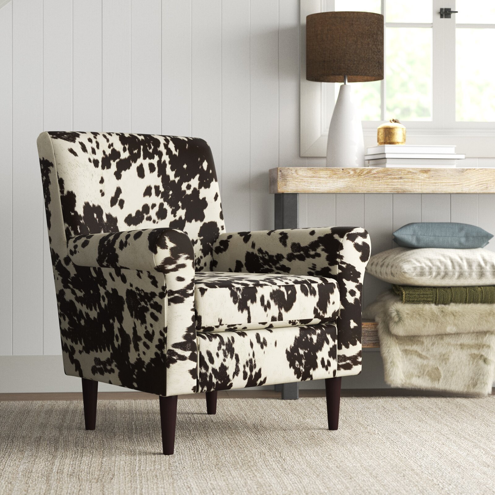 Wide Cowhide Chair with Removable Cushion 