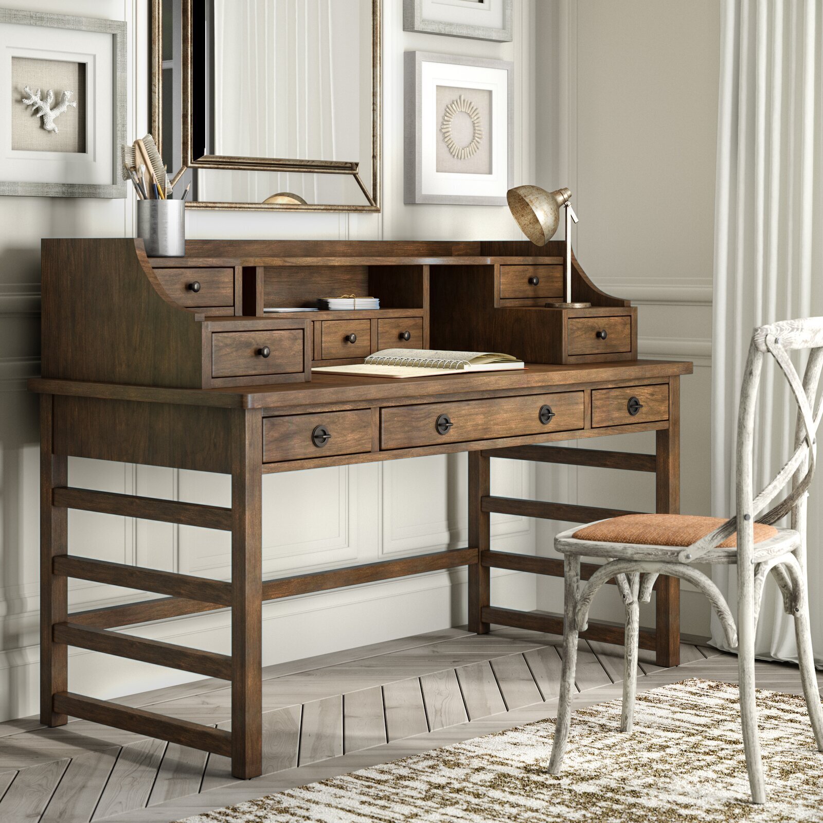 Wide Furniture Secretary Desk with Ladder Legs