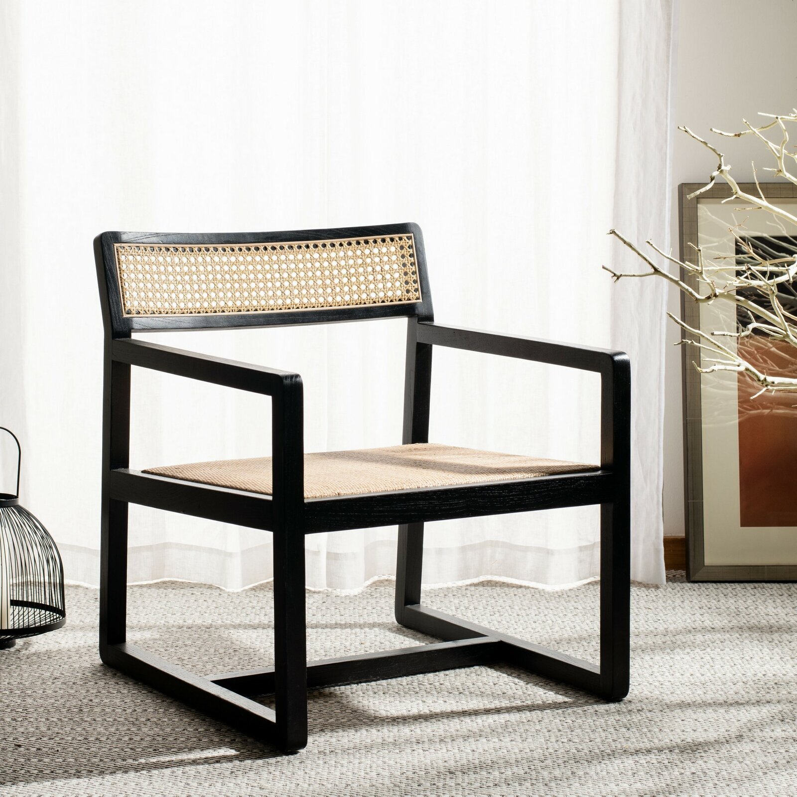 Wide Japandi Dining Chair with Arms