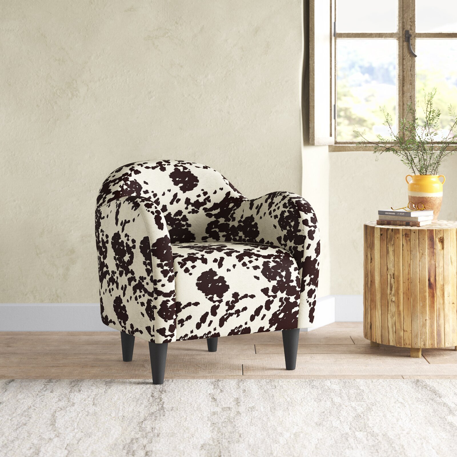 Wide Tufted Cowhide Accent Chair 
