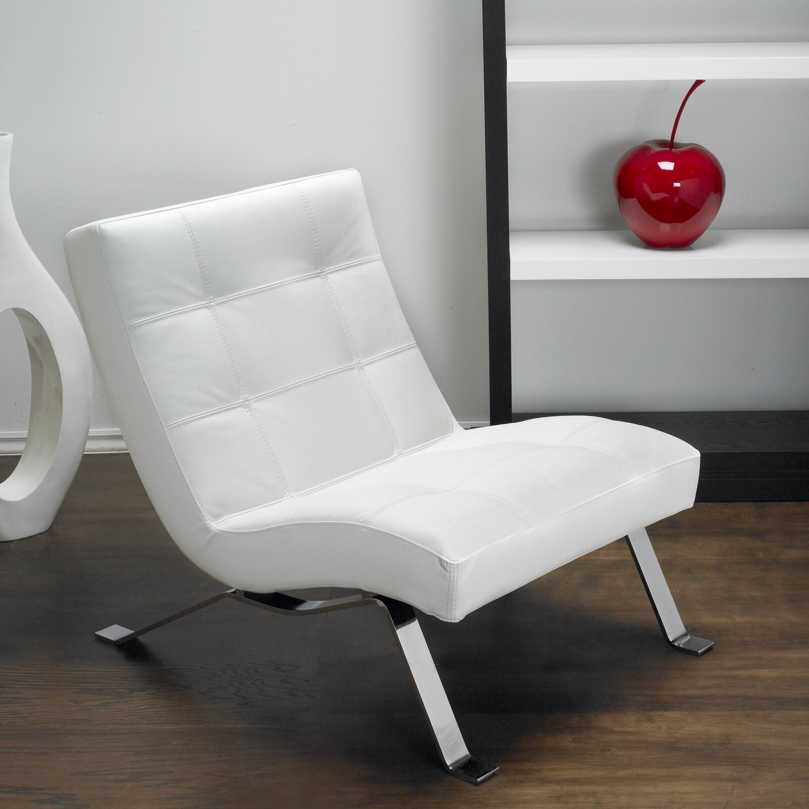 Wide Tufted White Leather Chair