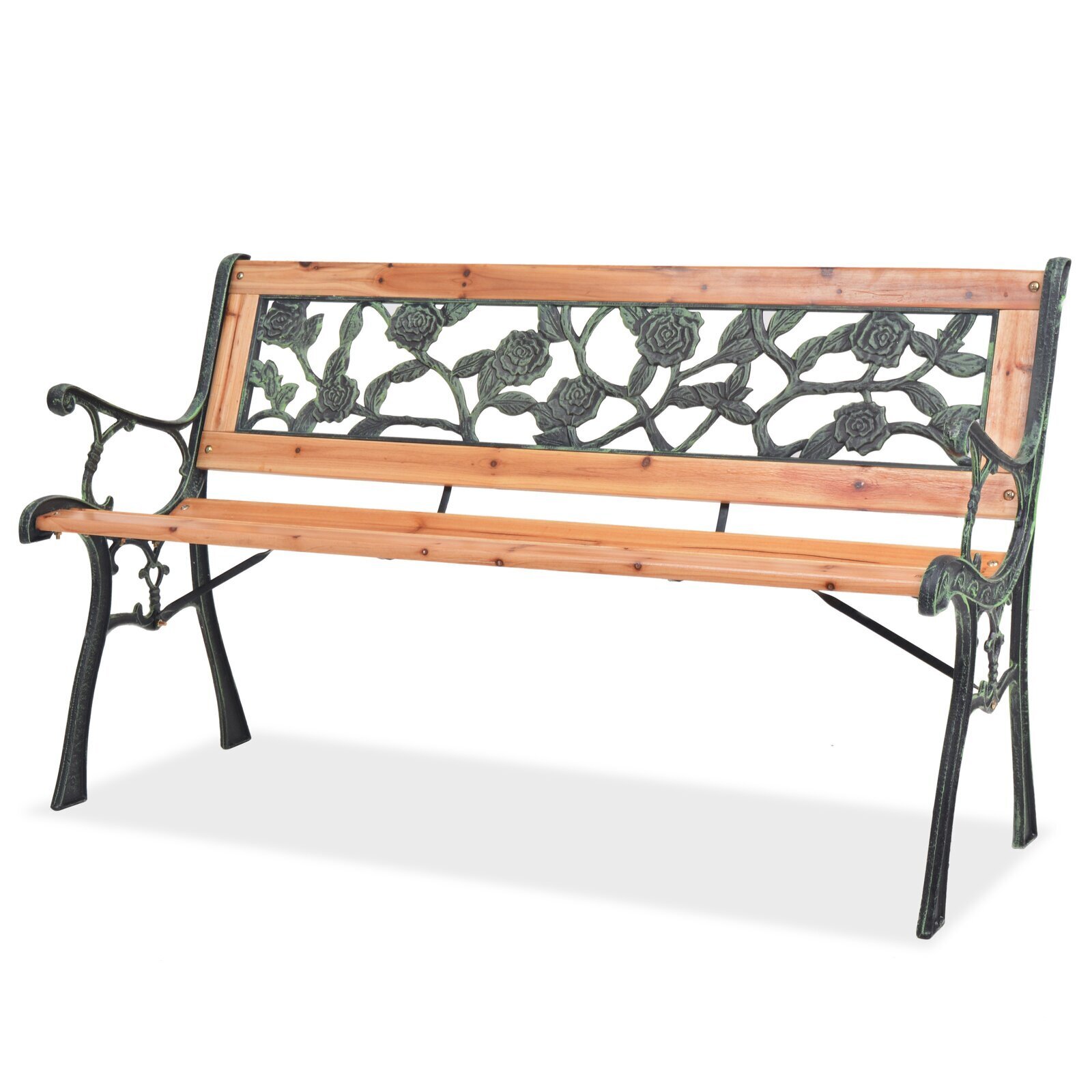 Wood and Metal Bench with Back 