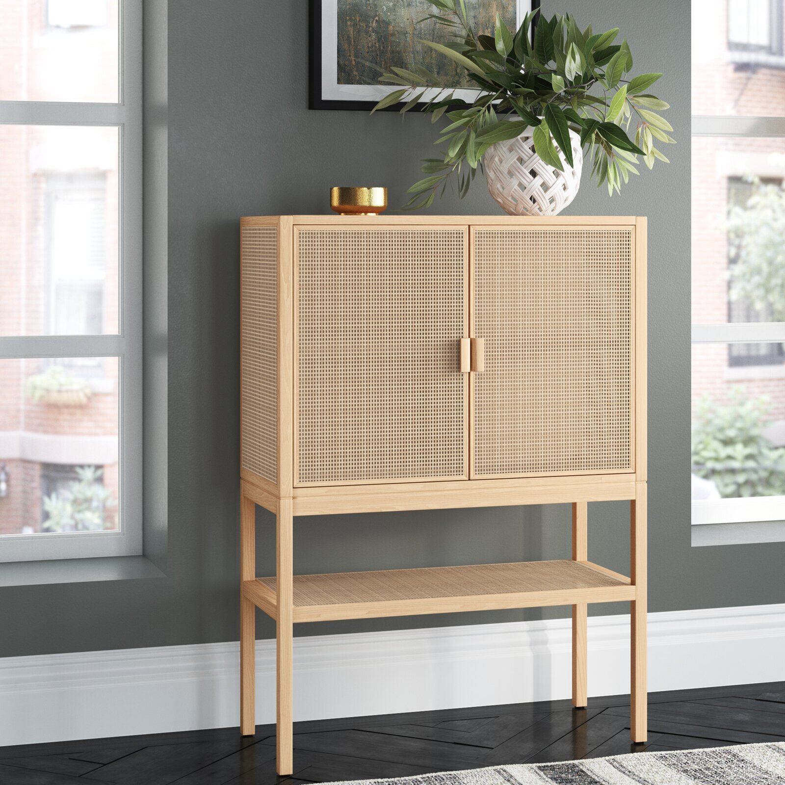 Wood and Rattan Cabinet