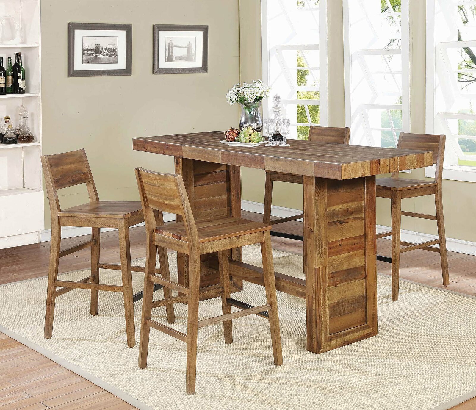Wood High Top Table with Chairs