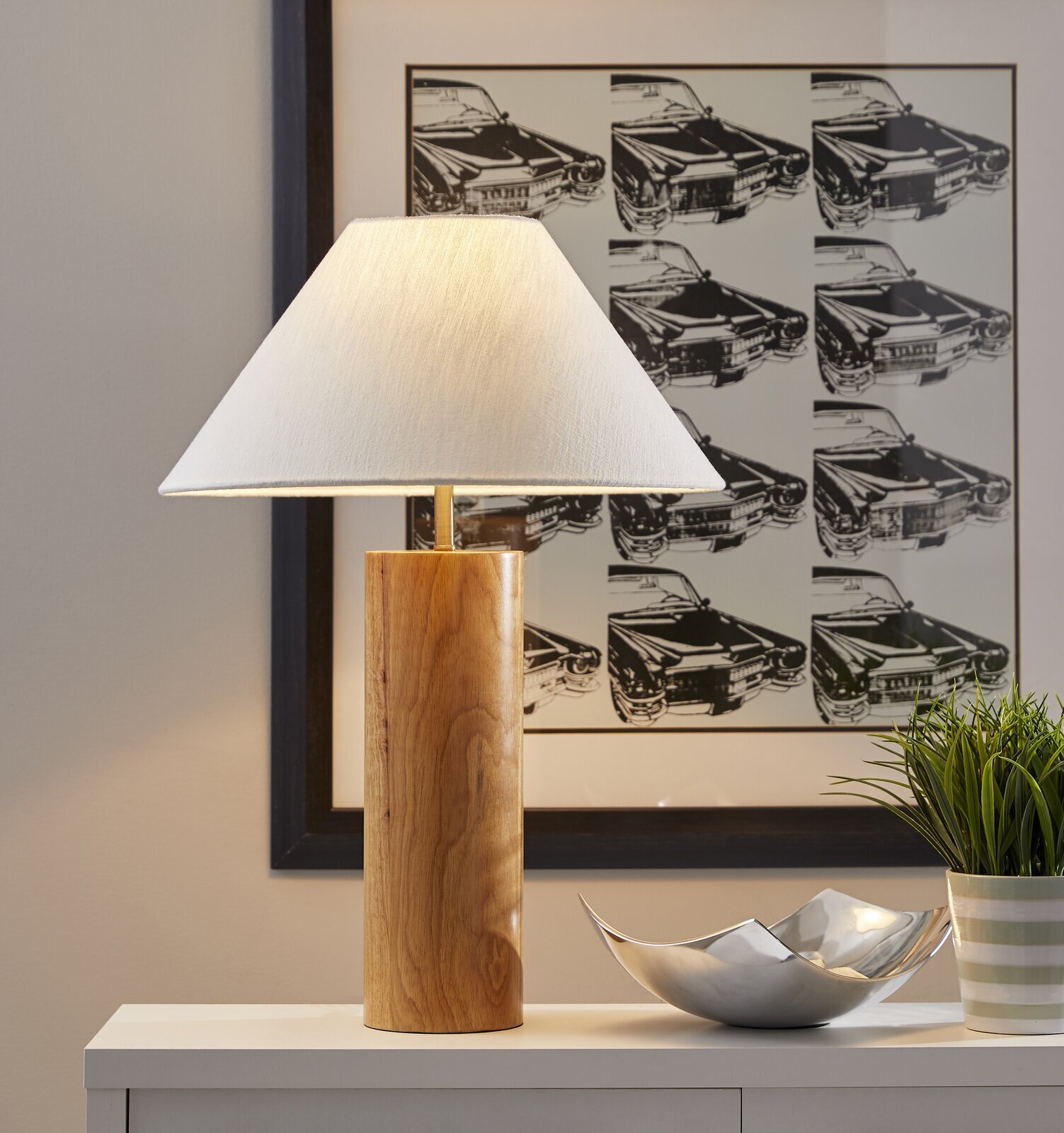 Wood Table Lamp With White Shade 