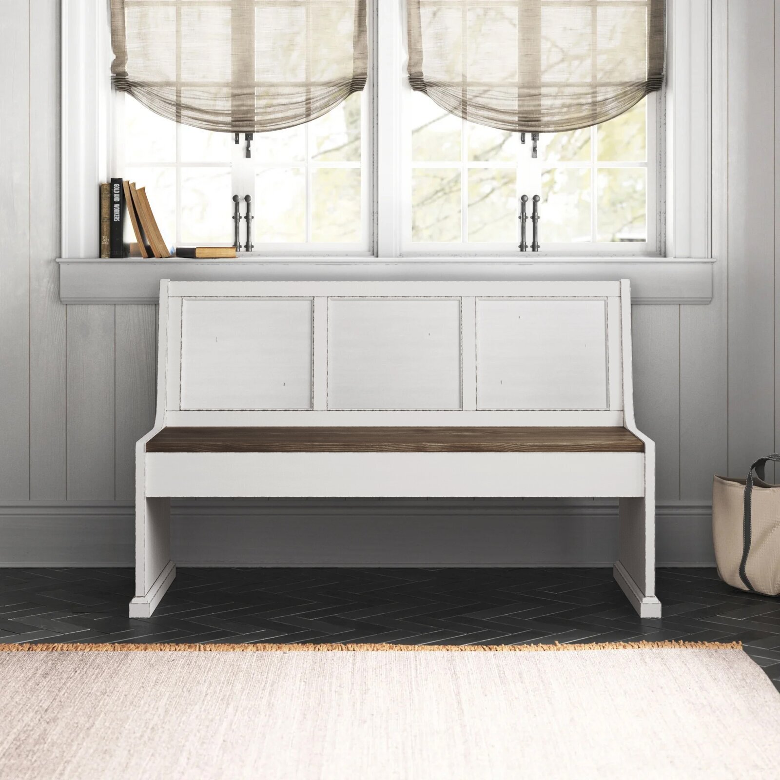 Wooden high back banquette bench