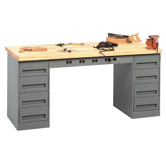 Wooden Workbench With Electrical Outlets