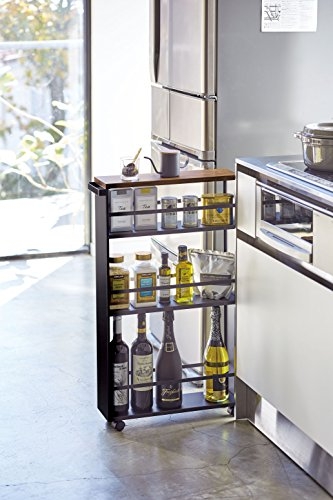 YAMAZAKI home Tower Rolling Slim Storage Cart With Handle Black
