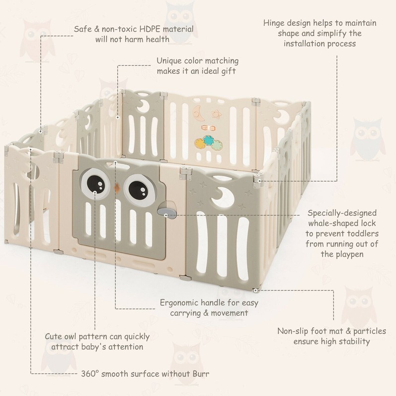 14-panel Baby Playpen Kids Activity Center Foldable Play Yard Safety Gate