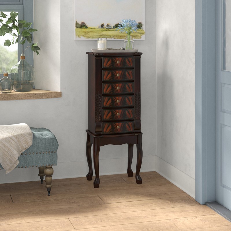 16'' Wide Solid Wood Jewelry Armoire with Mirror