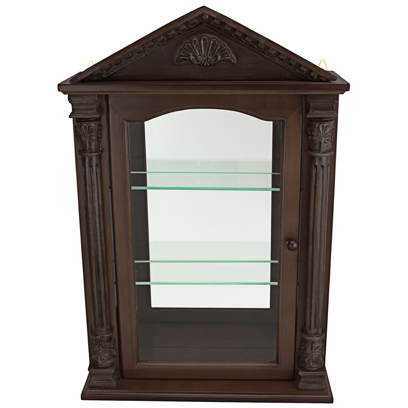 16'' Wide Solid Wood Mirrored Back Curio Cabinet