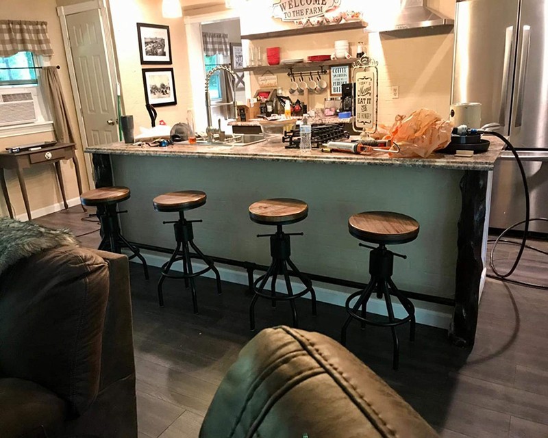 17 Stories Set Of 2 Industrial Bar Stool-vintage Adjustable Round Wood Metal Swivel Bar Stool-cast Iron-23-30 Inch Tall Counter Bar Height Farmhouse Kitchen Stools