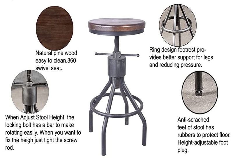 17 Stories Set Of 2 Industrial Bar Stool-vintage Adjustable Round Wood Metal Swivel Bar Stool-cast Iron-23-30 Inch Tall Counter Bar Height Farmhouse Kitchen Stools