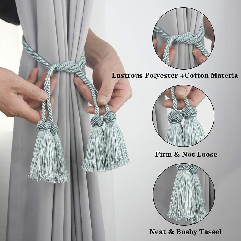 2 Pack Curtain Tiebacks Rope Handmade Tassel Tie Backs Curtain Holdbacks For Office Home Decorative Drapery Tiebacks