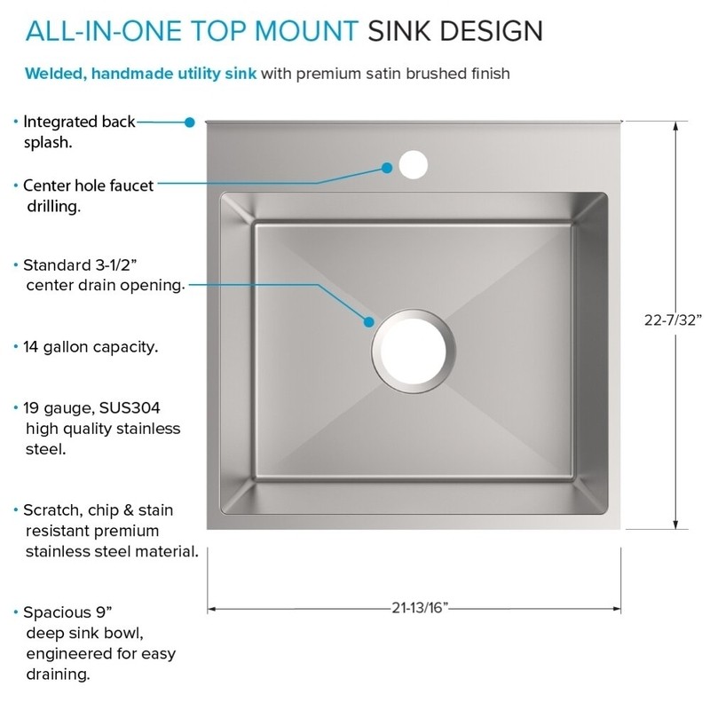 22'' L x 22'' W Free Standing Laundry Sink with Faucet