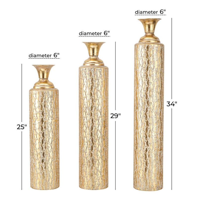 3 Piece Pesina Gold Metal Floor Vase Set