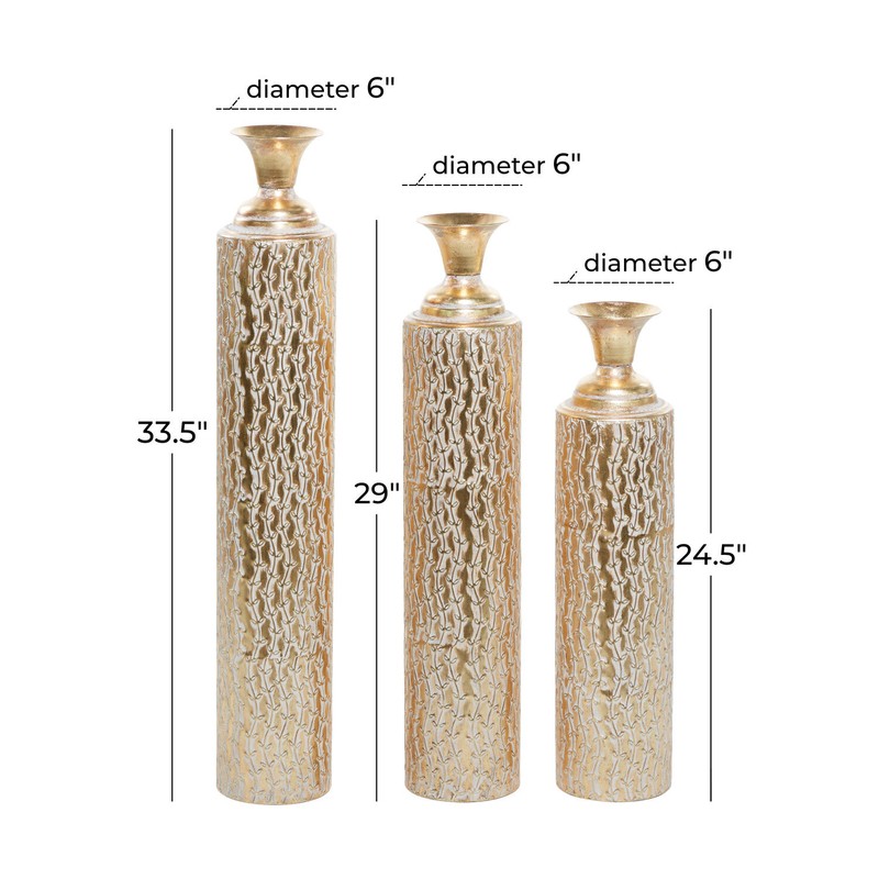 3 Piece Pesina Gold Metal Floor Vase Set