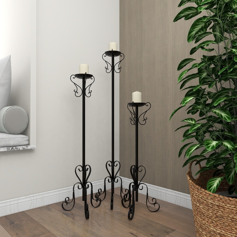 3 Piece Scroll Tall Iron Candlestick Set