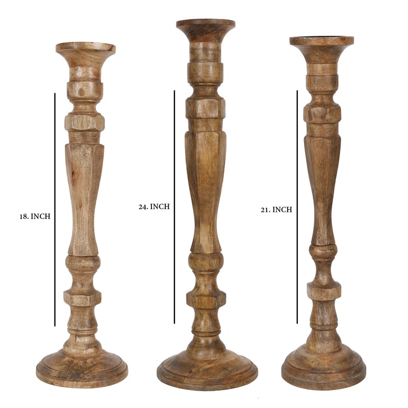 3 Piece Solid Wood Floor Candlestick Set