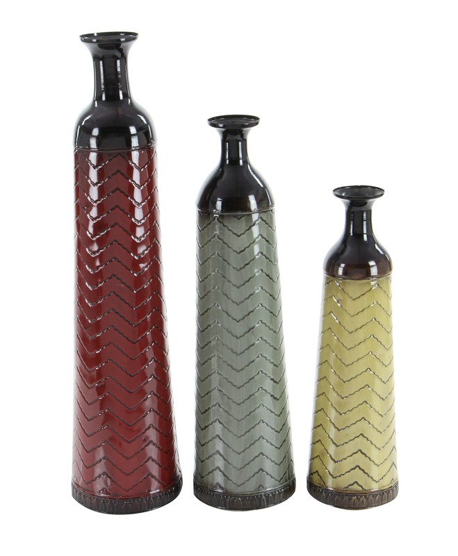 3 Piece Waltham Red/Cream/Gray Metal Floor Vase Set