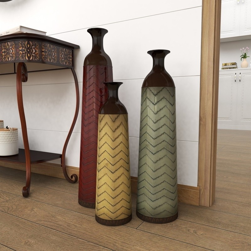 3 Piece Waltham Red/Cream/Gray Metal Floor Vase Set