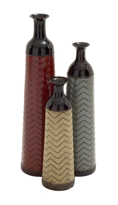 3 Piece Waltham Red/Cream/Gray Metal Floor Vase Set