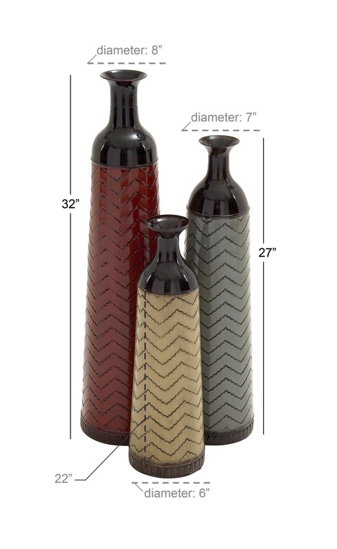 3 Piece Waltham Red/Cream/Gray Metal Floor Vase Set