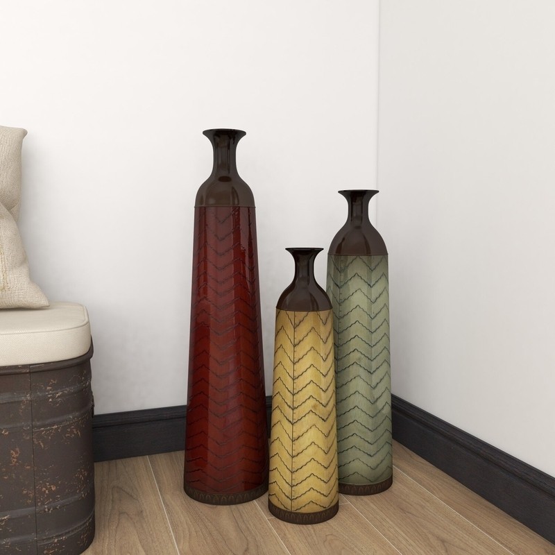 3 Piece Waltham Red/Cream/Gray Metal Floor Vase Set