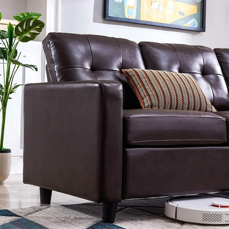 30" Wide Faux Leather Left Hand Facing Convertible Sofa & Chaise