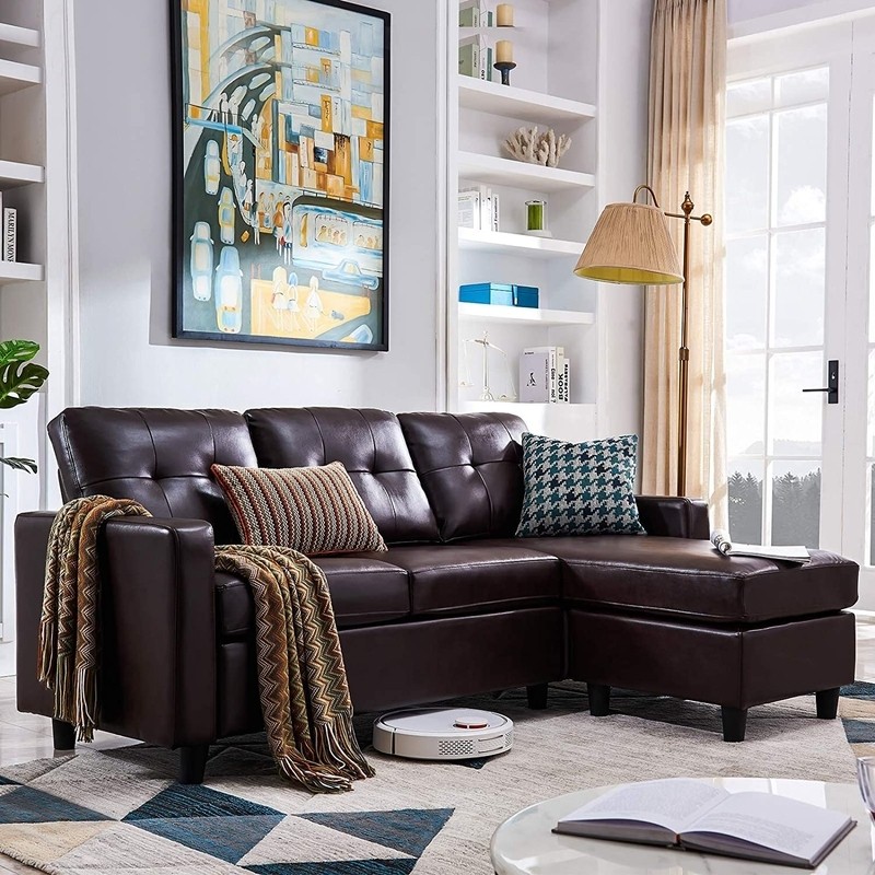 30" Wide Faux Leather Left Hand Facing Convertible Sofa & Chaise